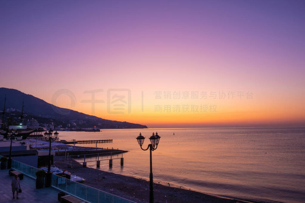 Beautiful sunrise over the Black Sea in Yalta, Crimea.