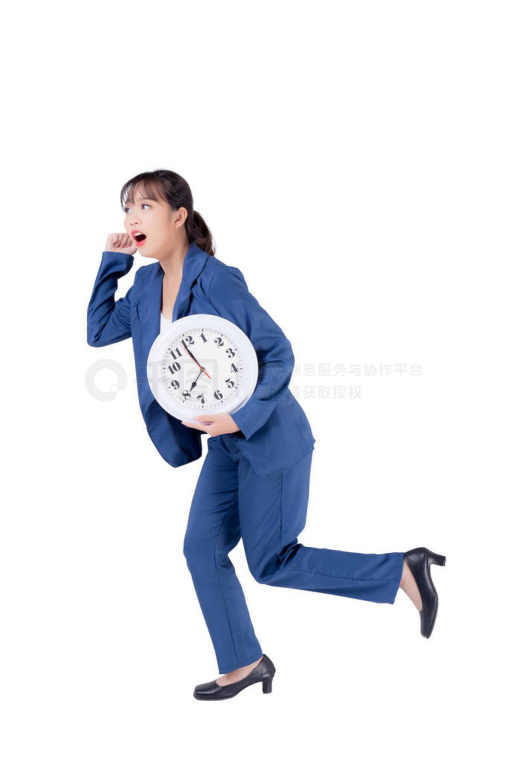 Beautiful portrait young business asian woman holding clock and