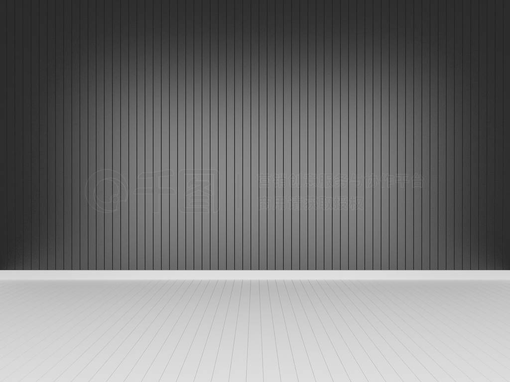 black wood wall with white wood floor ,3d rendering empty room