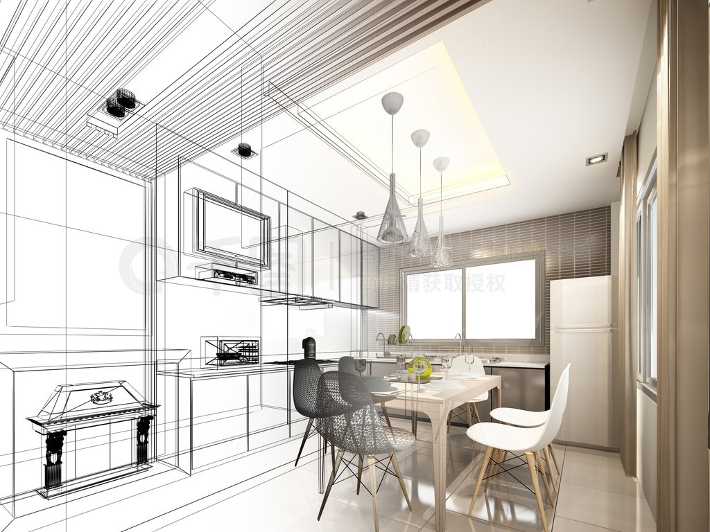 abstraktn skica design interiru kuchyn