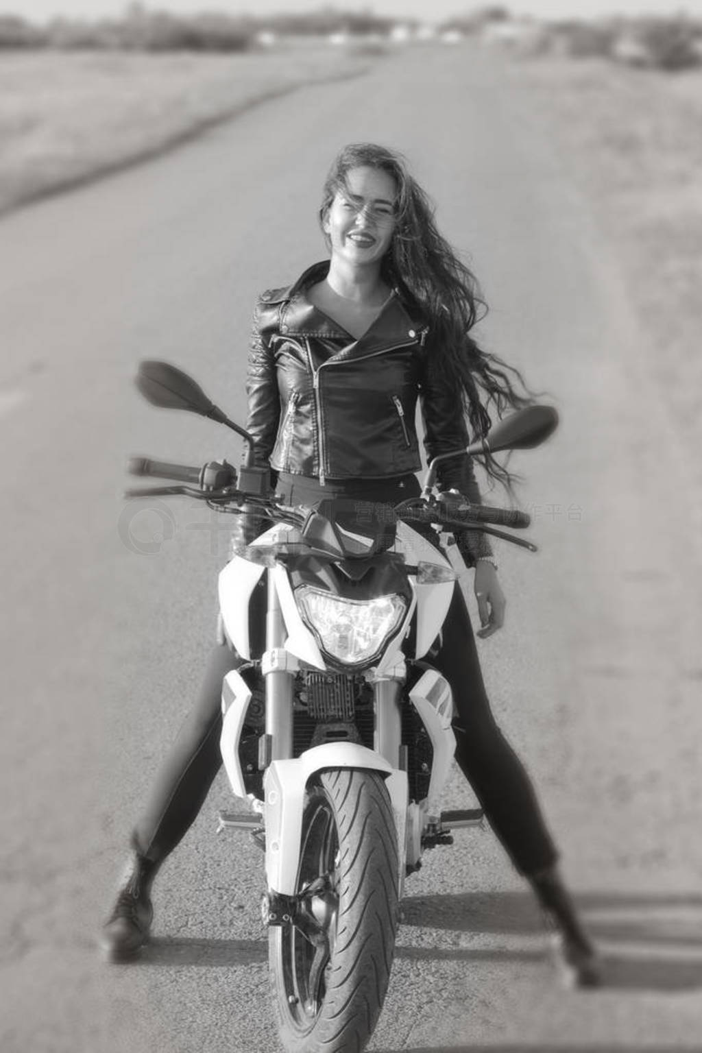 portrait girl sitting on motorcycle