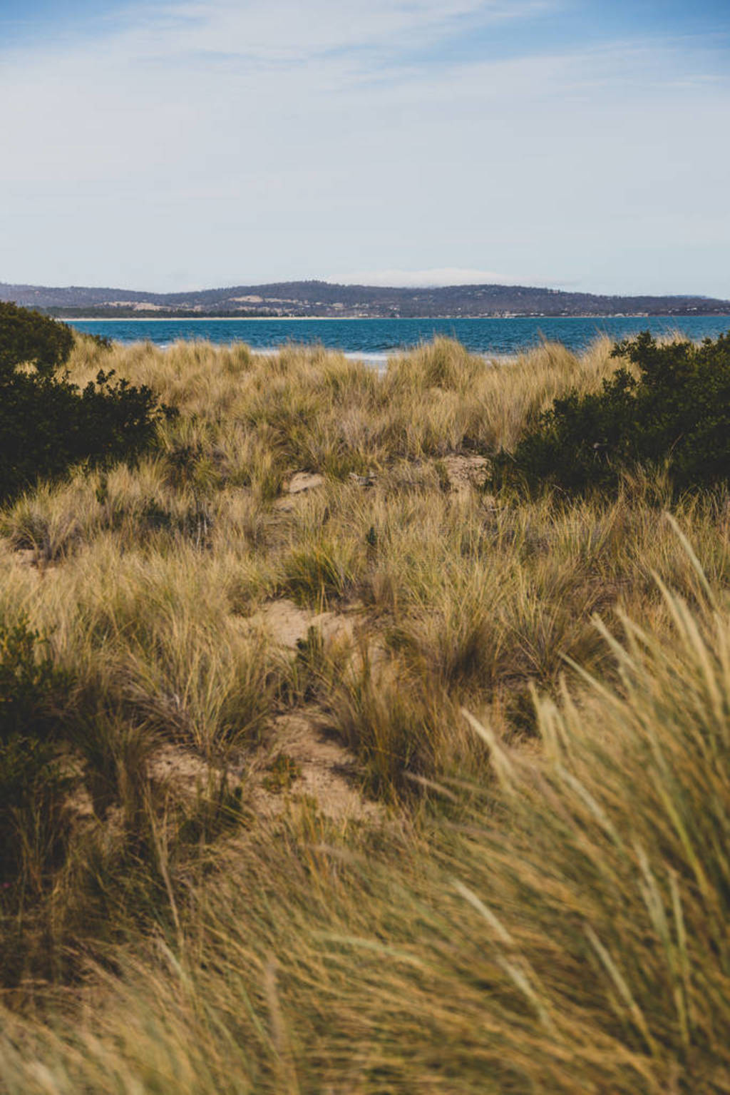 Seven Mile Beach in Tasmania, Australia on late spring day with