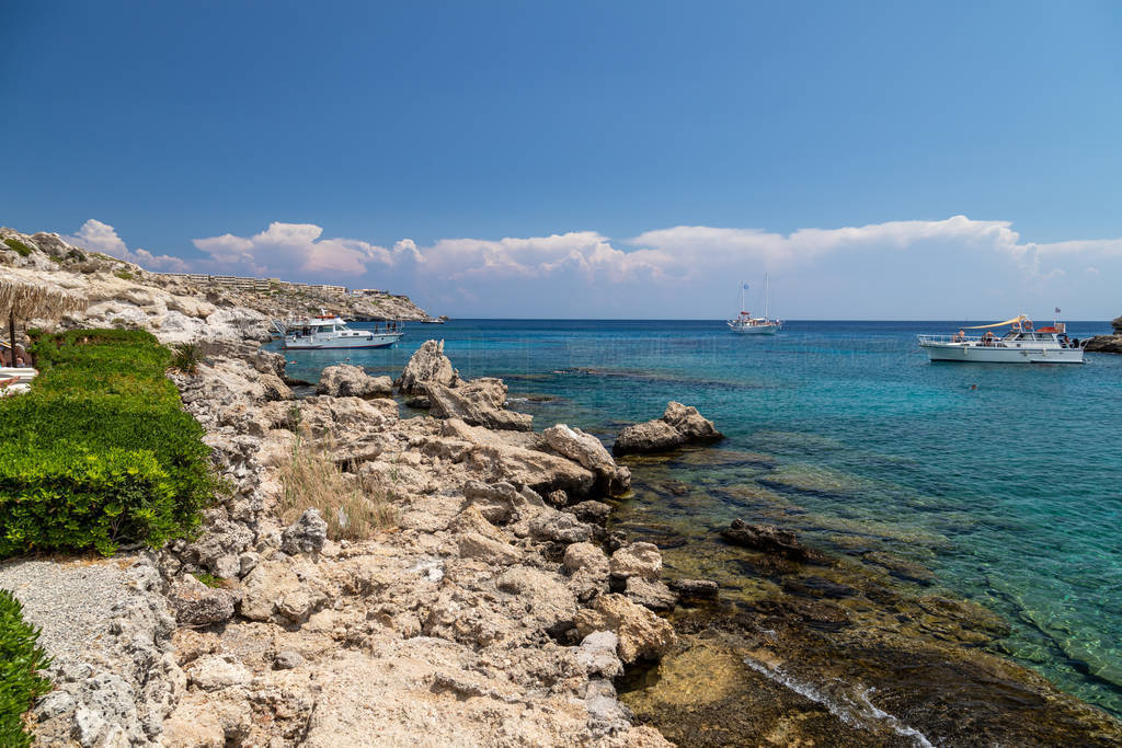 Scenic view on the bay and the beach of Kalithea Springs