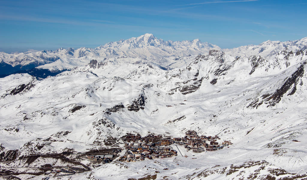 Val thorens with Mont Blanc view snowy mountain landscape France