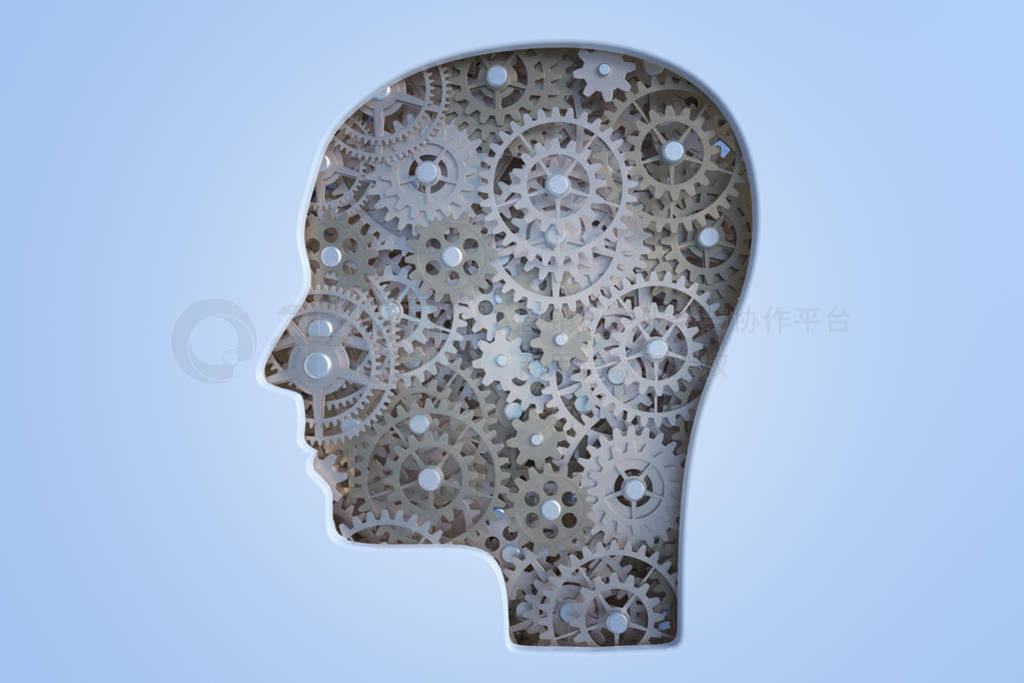 Cogs and gears inside human's head. Intelligence and psychology