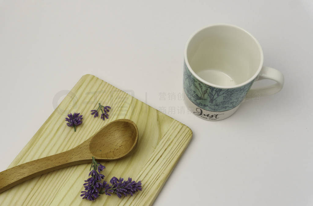 Empty spoon, cutting board, glass, top view, background, templat