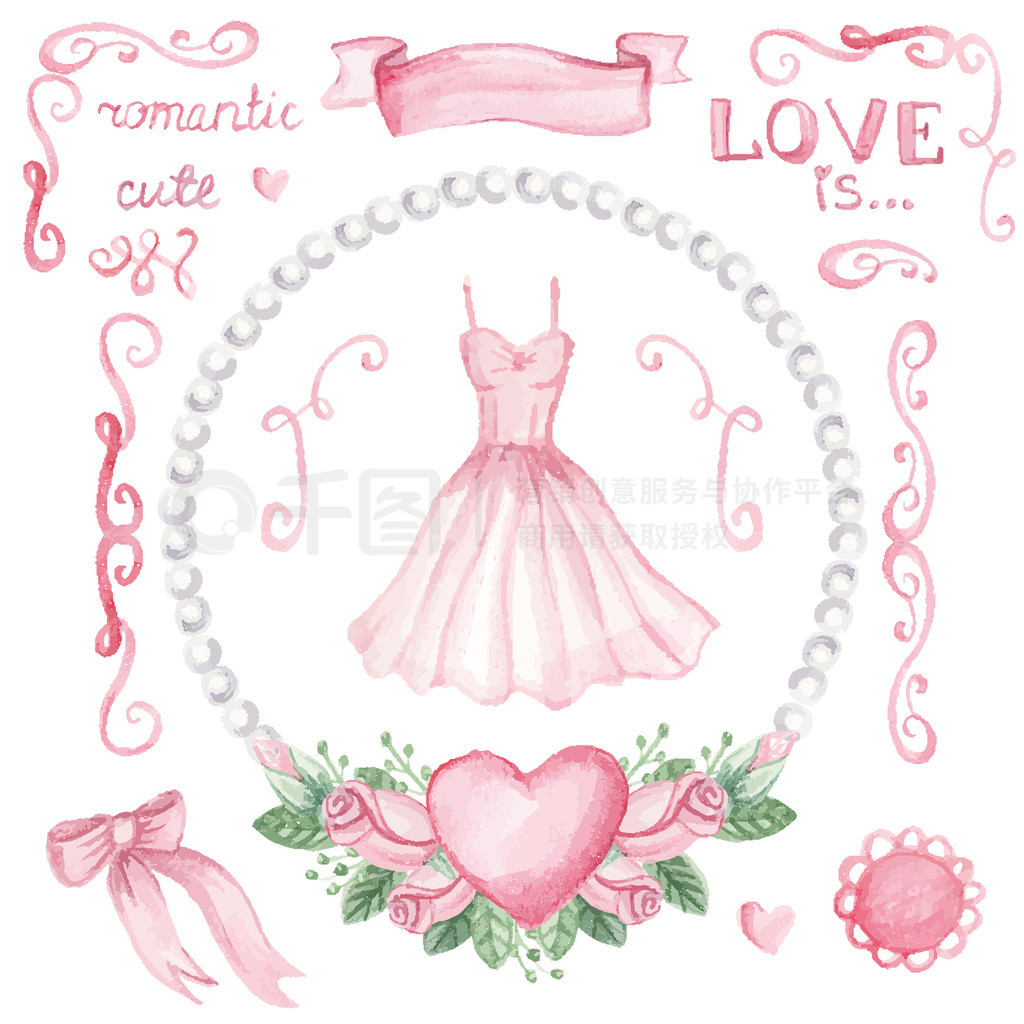 ˮˮ񣬻 set.pink ·ͷۺɫ roses,pearls,heart.cute ʽ elements