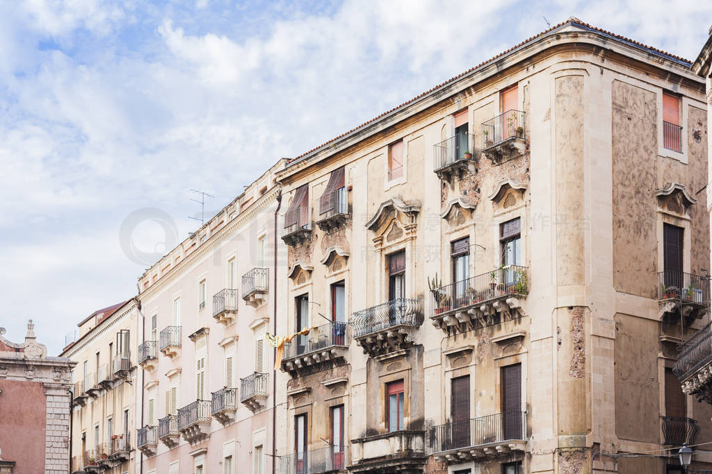 Travel to Italy - historical street of Catania, Sicily, facade