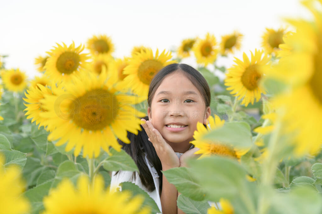 Happy cute asian girl smile with sunflower,