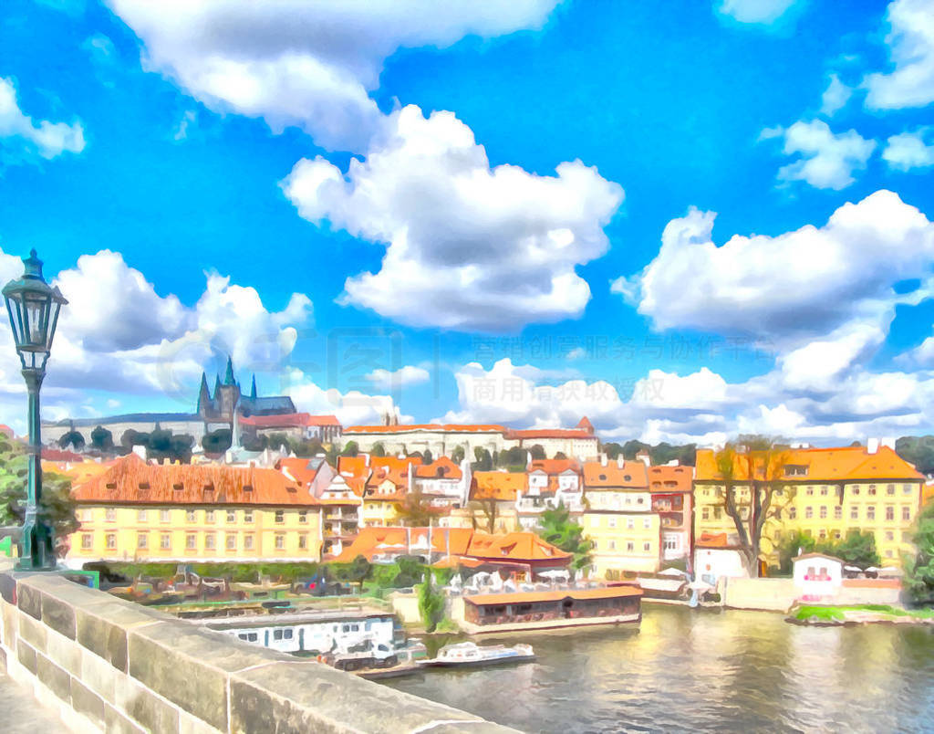 Watercolor urban landscape. Prague, Czech Republic.