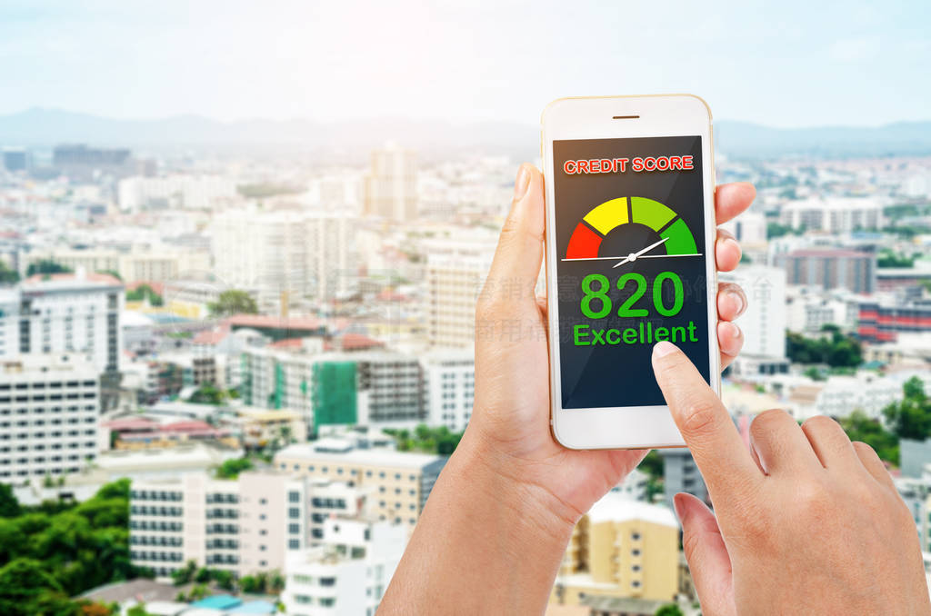 People using smartphone about credit score for buy real estate.