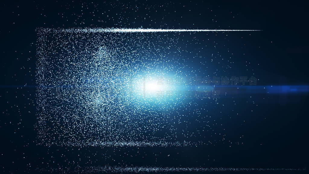 Glow blue dust particle in square box, explosion blue light ray