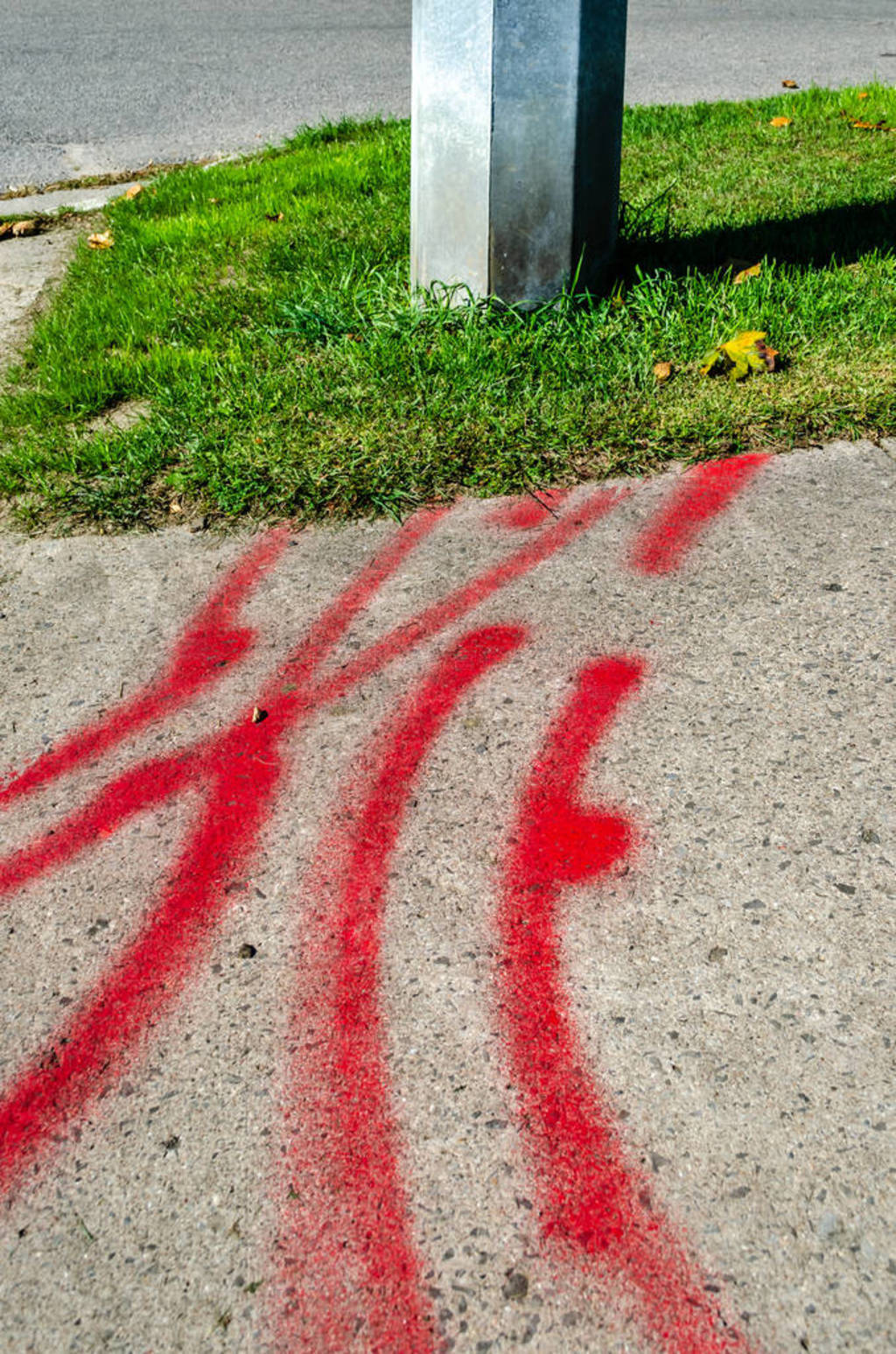 Pattern of hydro line markings on a sidewalk