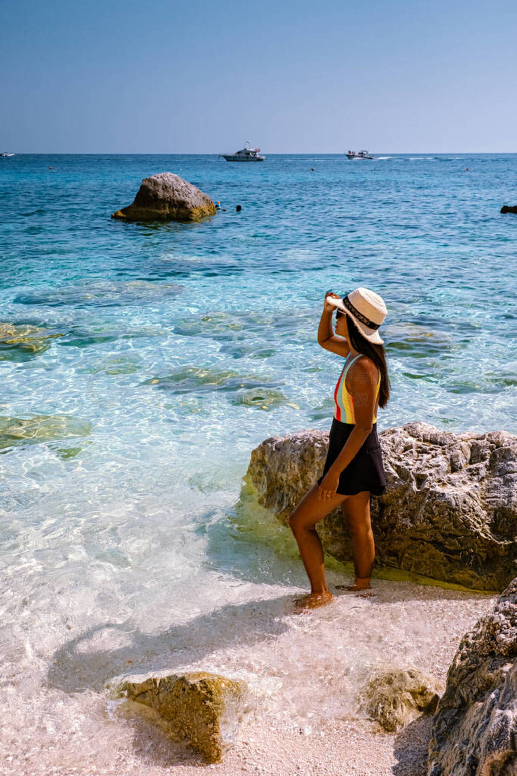 Sardinia Orosei coast Italy, woman on vacation at the Island of