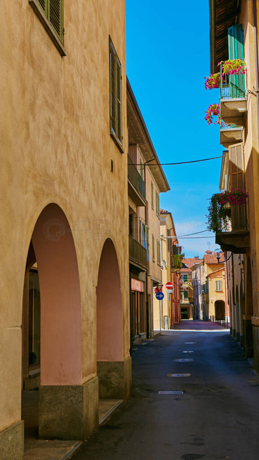 Empty Street in the Italian town Fossano in Province Cuneo, Regi