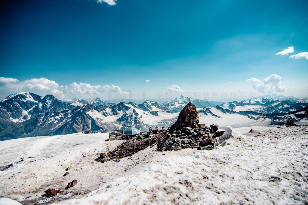 Shelter 11. Snow in the summer on high mountains. Hotel for clim