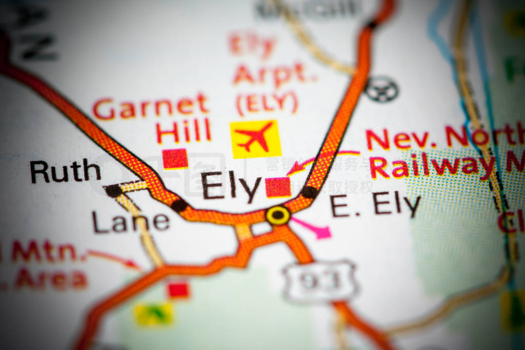 Ely. Nevada. USA on a map