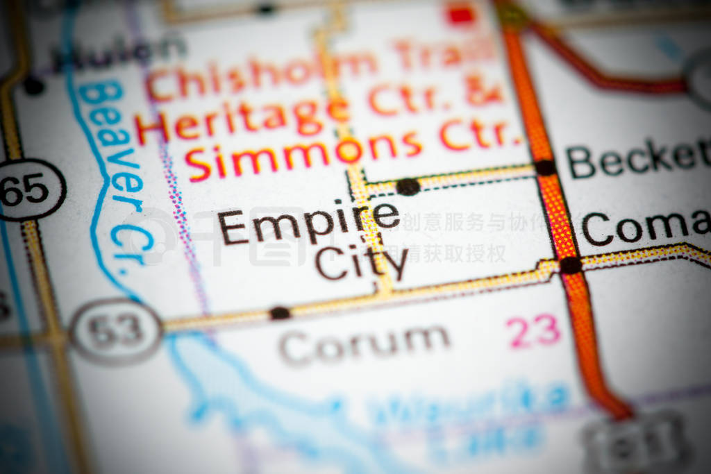 Empire City. Oklahoma. USA on a map