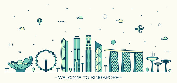 天际线新加坡矢量插画线性风格