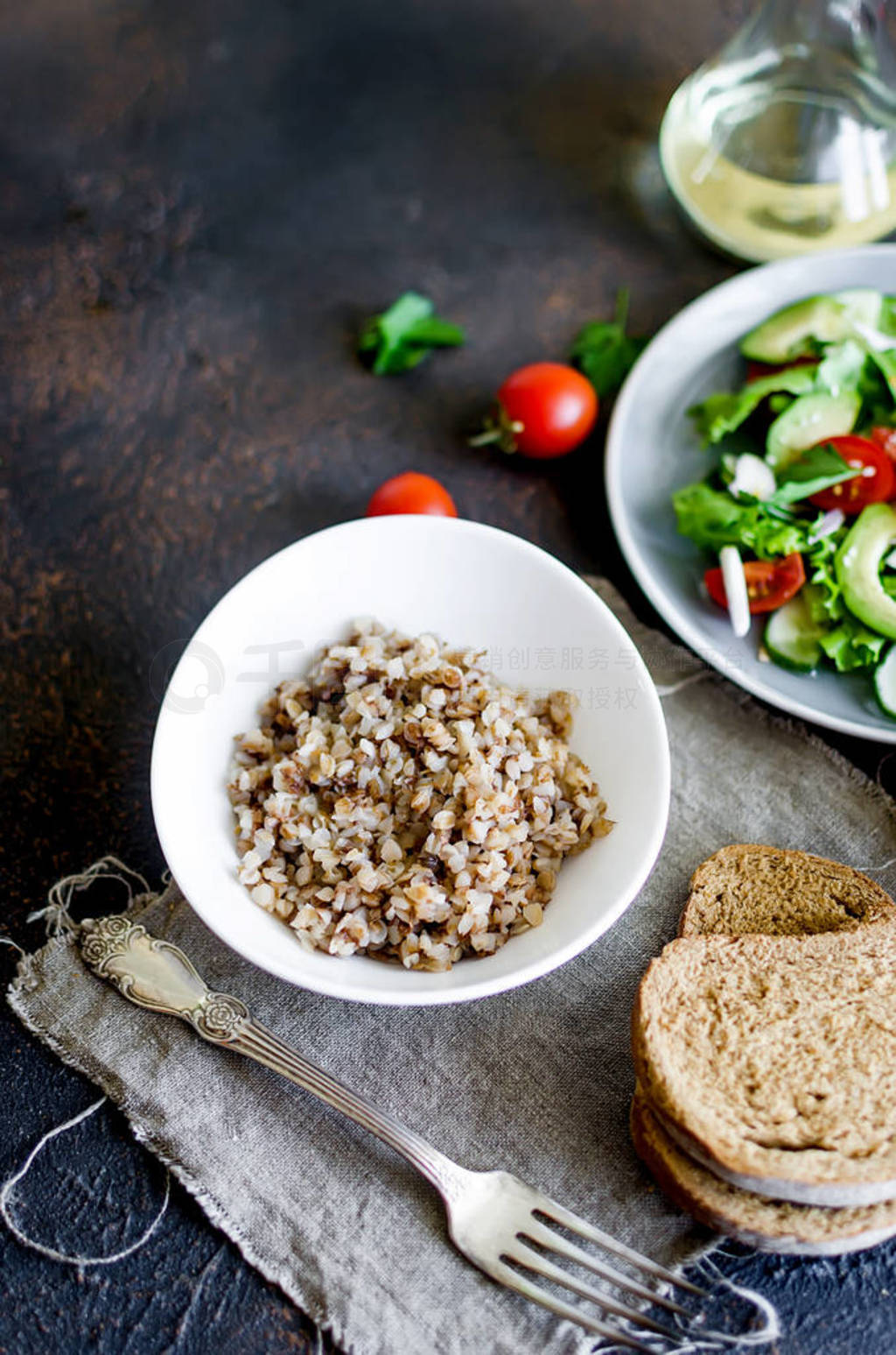 Buckwheat porridge and vegetable salad for for lanch, Diet Menu