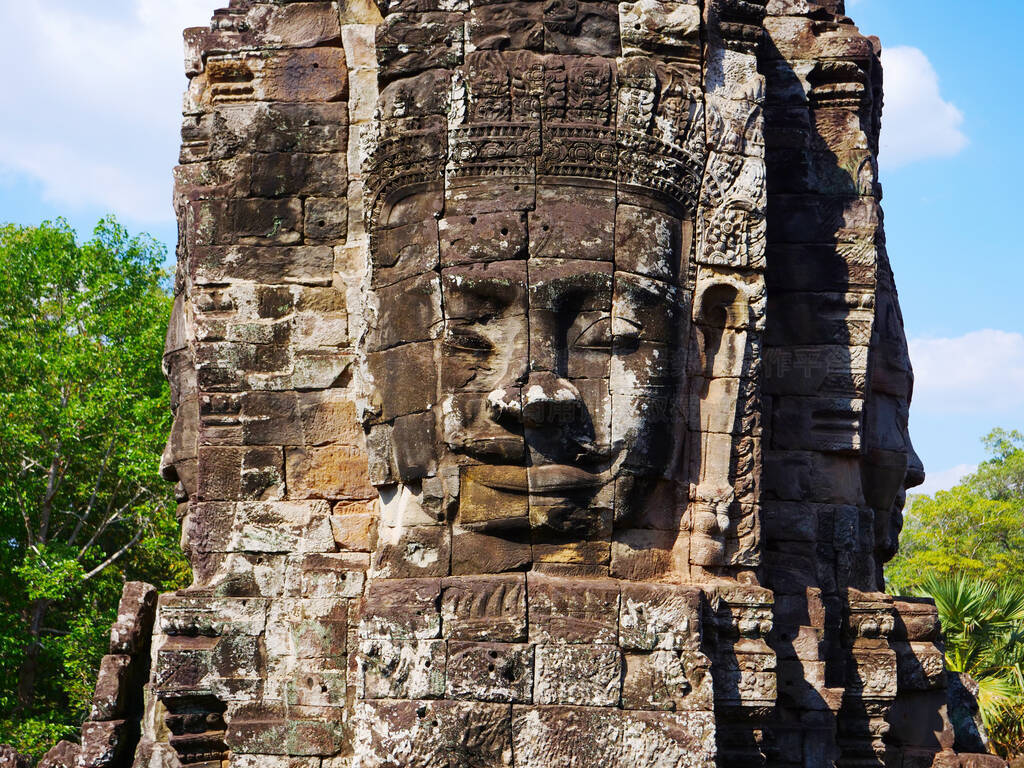 Face tower at the Bayon Temple in Angkor wat complex, Siem Reap