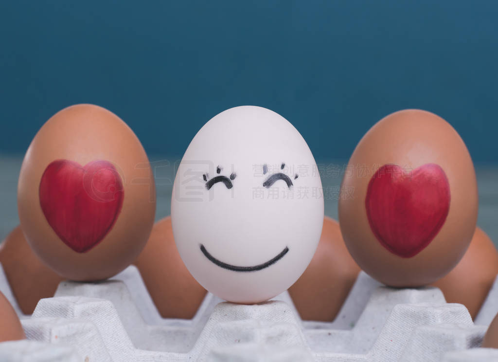 Egg in love and happy eggs. Happy Valentines Day.