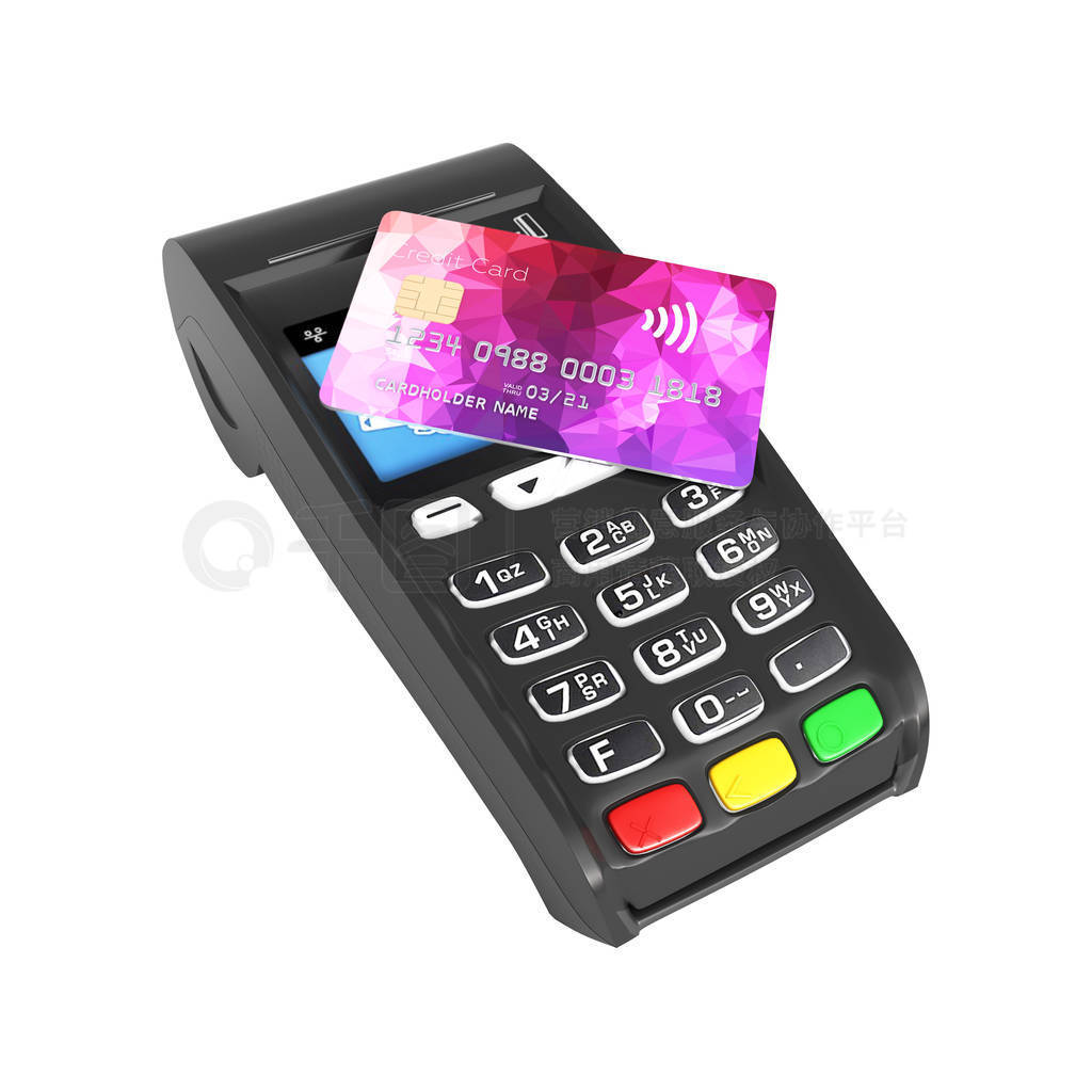 card payment terminal POS terminal with credit card isolated on