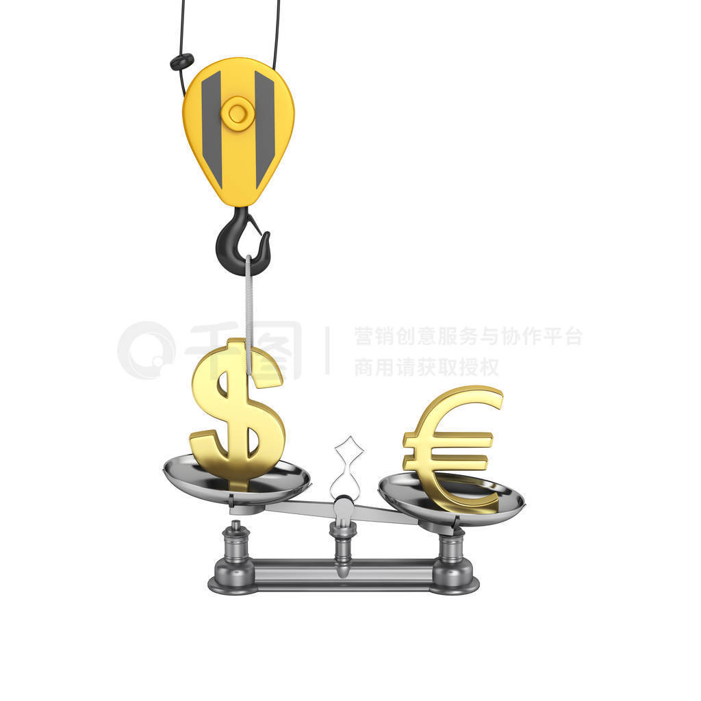 Concept of exchange rate support dollar vs euro The crane pulls