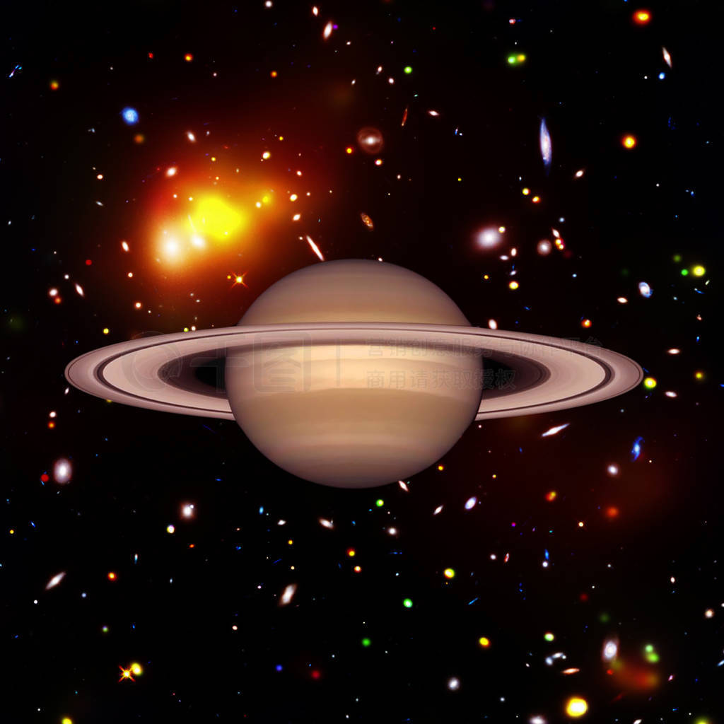 Saturn. Planet against galaxies and stars. The elements of this