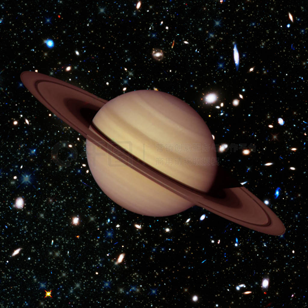 Planet Saturn, with space background. Galaxies and stars on the