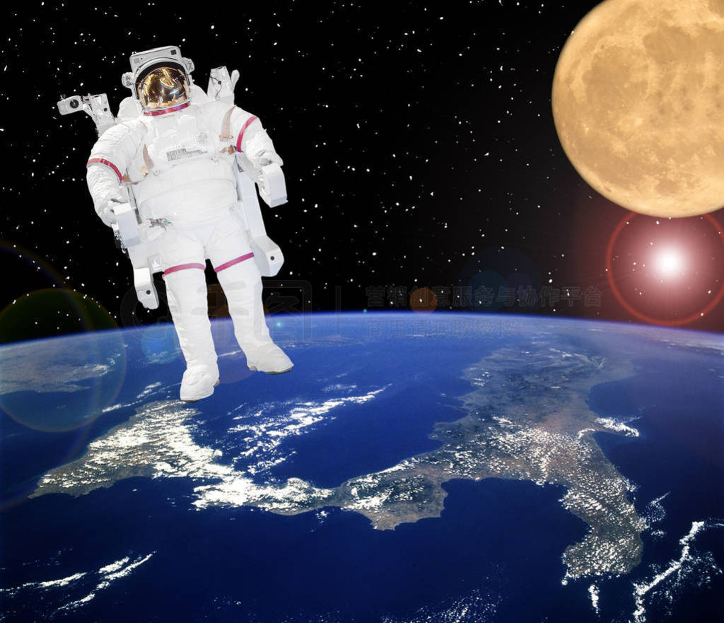 Astronaut and moon. Earth on the backdrop. The elements of this