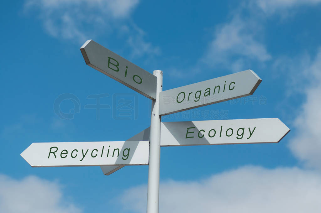Closeup of direction panels with different ecological choices