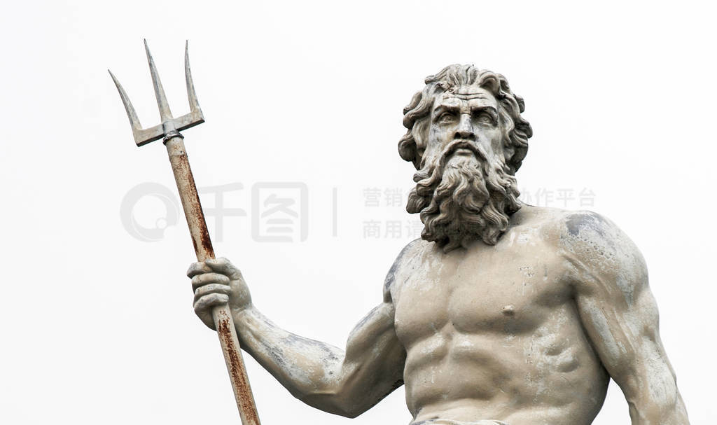 Abstract image with statue of ancient god Neptune with trident.