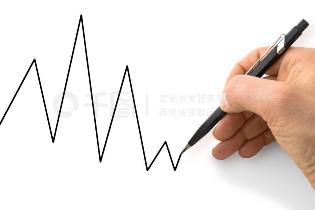 Hand drawing a graph on a blank card isolated on white