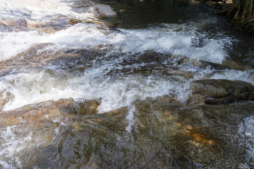 Calm water stream around the rocks