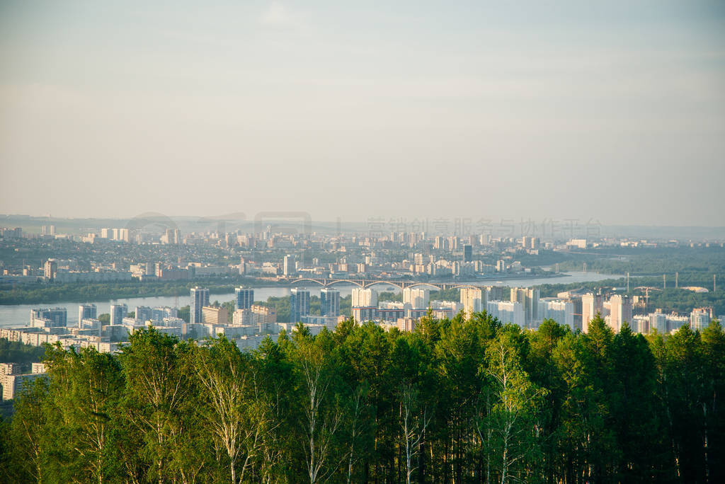 Russia, Krasnoyarsk - june, 2019 Aerial panoramic overview city