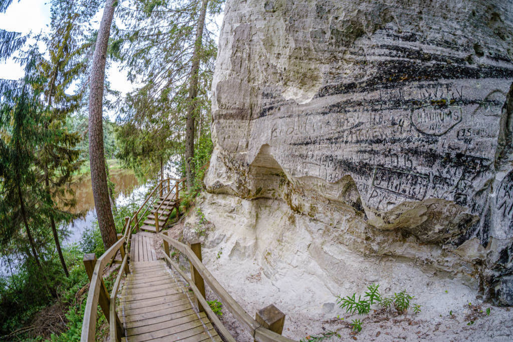 Sandstone cliffs of Sietiniezis on the shore of the river Gauja