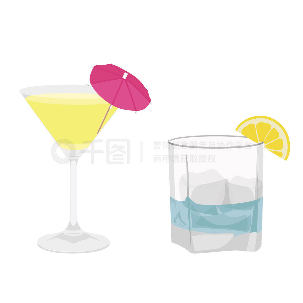 Classic alcohol cocktail drinks isolated on white. Raster illust