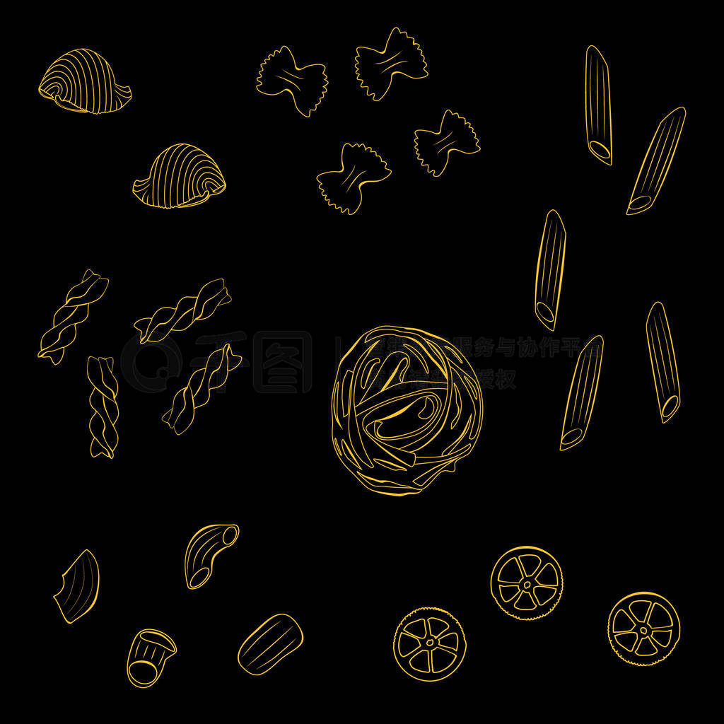 Different types of authentic Italian pasta. Hand drawn set. Menu