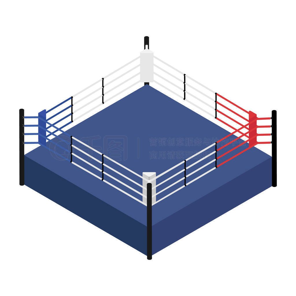 Empty boxing ring isometric view. Boxing ring ropes, platform fo