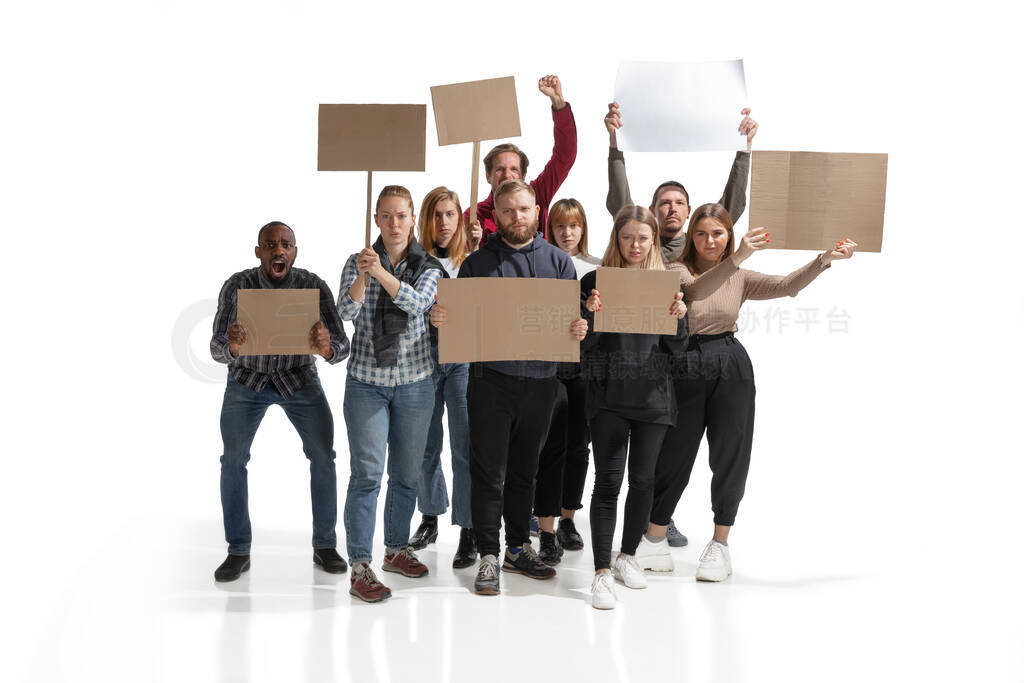 Emotional multicultural group of people screaming while holding