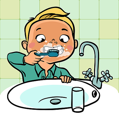 卡通风格0148可爱排队刷牙爱护牙齿1445蛀牙牙科口腔健康牙齿护理卡通
