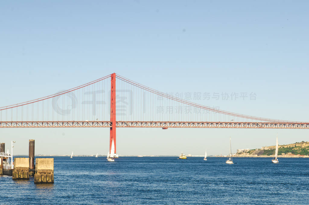 part of red 25 april bridge in Lisbon