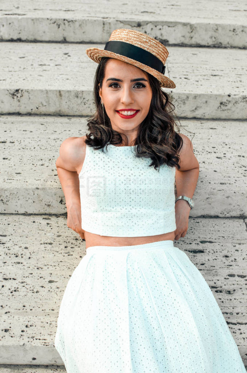 candid woman in white dress sitting,street style