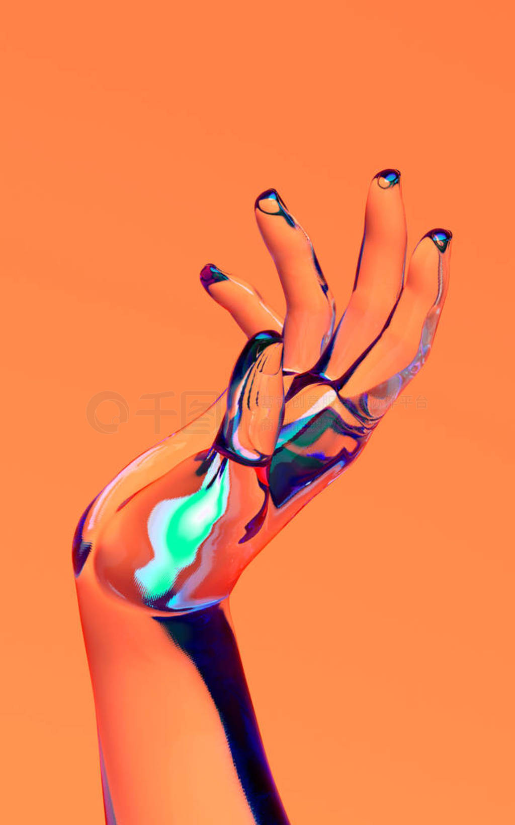 3d rendering illustration of glass woman hand. Human body parts