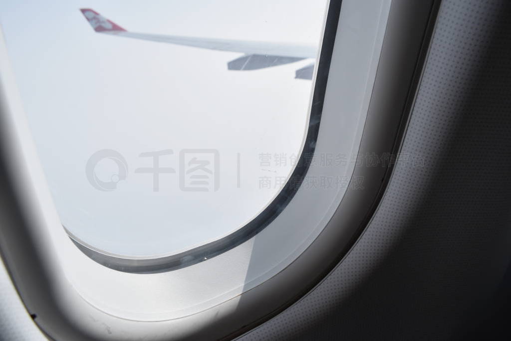 snowflake on plane window frame height in sky