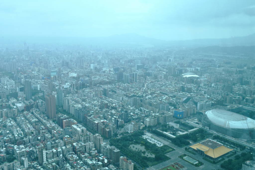 top view of Taipei cityscape from tallest building in Taiwan