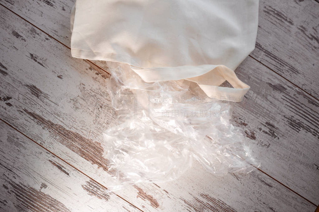 eco-friendly cotton shopping bag vs disposable plastic bag on a