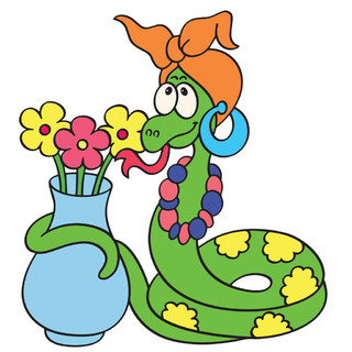 可爱的卡通蛇与花瓶白色背景为儿童版画t恤彩色书有趣和友好的性格为