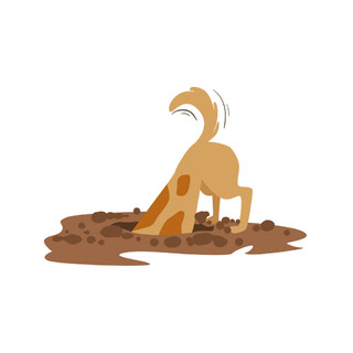 棕色的宠物狗挖泥土在花园里,动物情感卡通插图